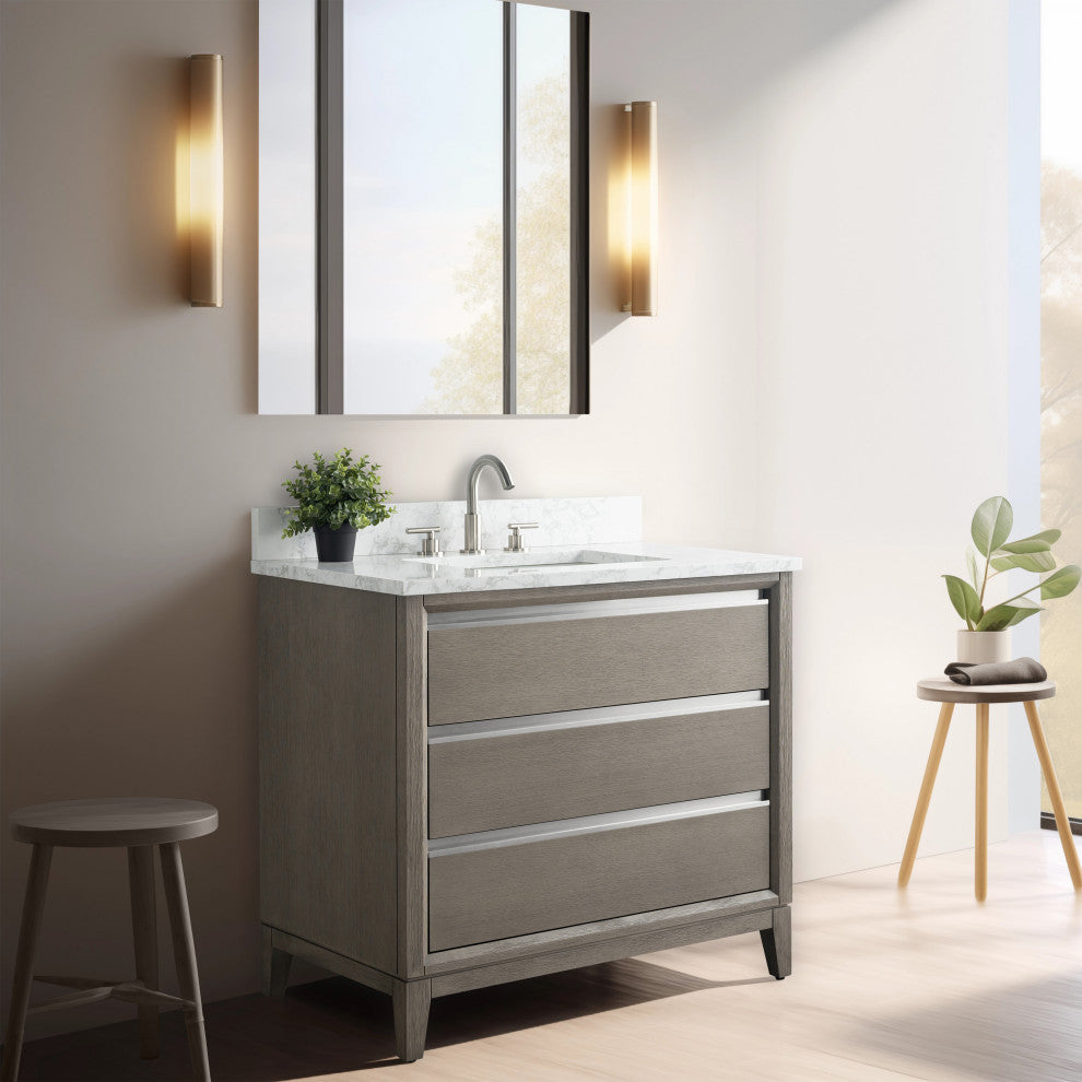 Vanity Art Bathroom Vanity With Sink, Driftwood Gray, 36" Single