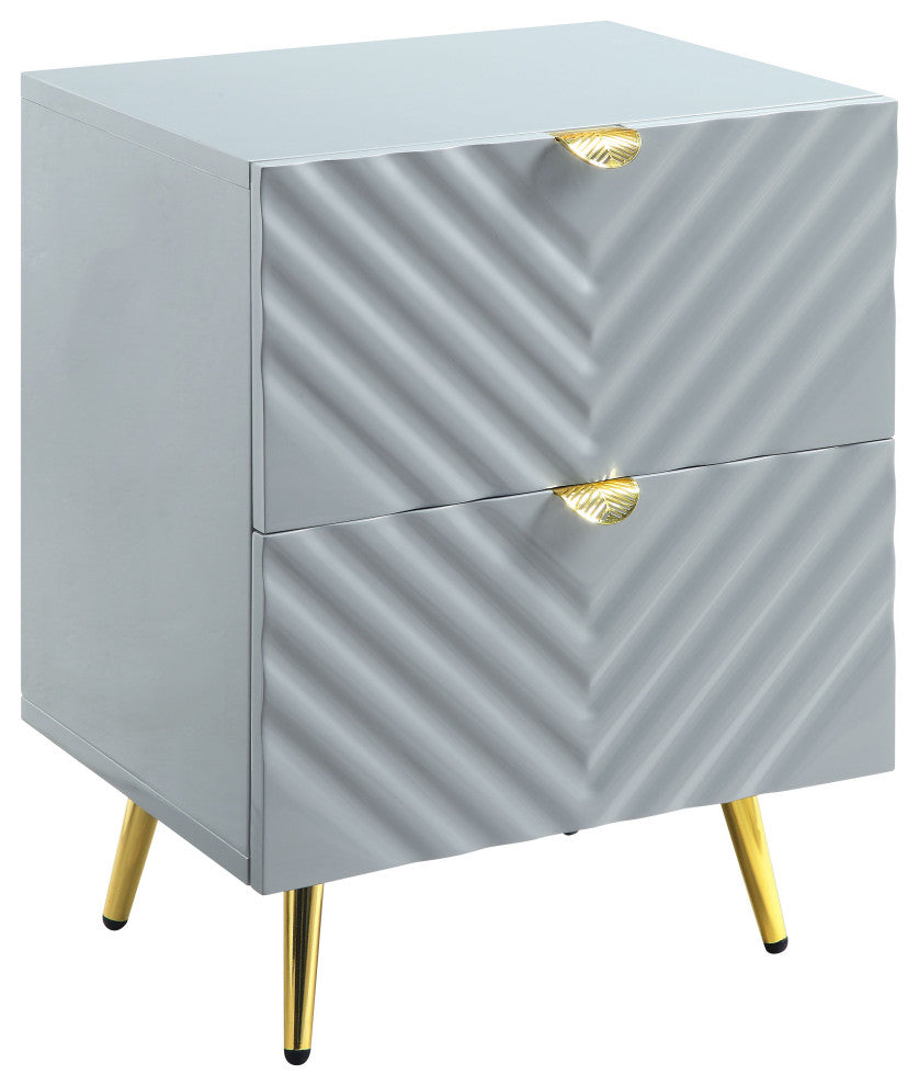 ACME Gaines Nightstand, Gray High Gloss Finish