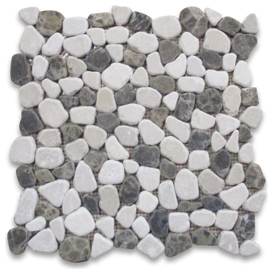 Anti Slip Shower Floor Emperador Beige Marble Pebblestone Tile Tumbled, 1 sheet