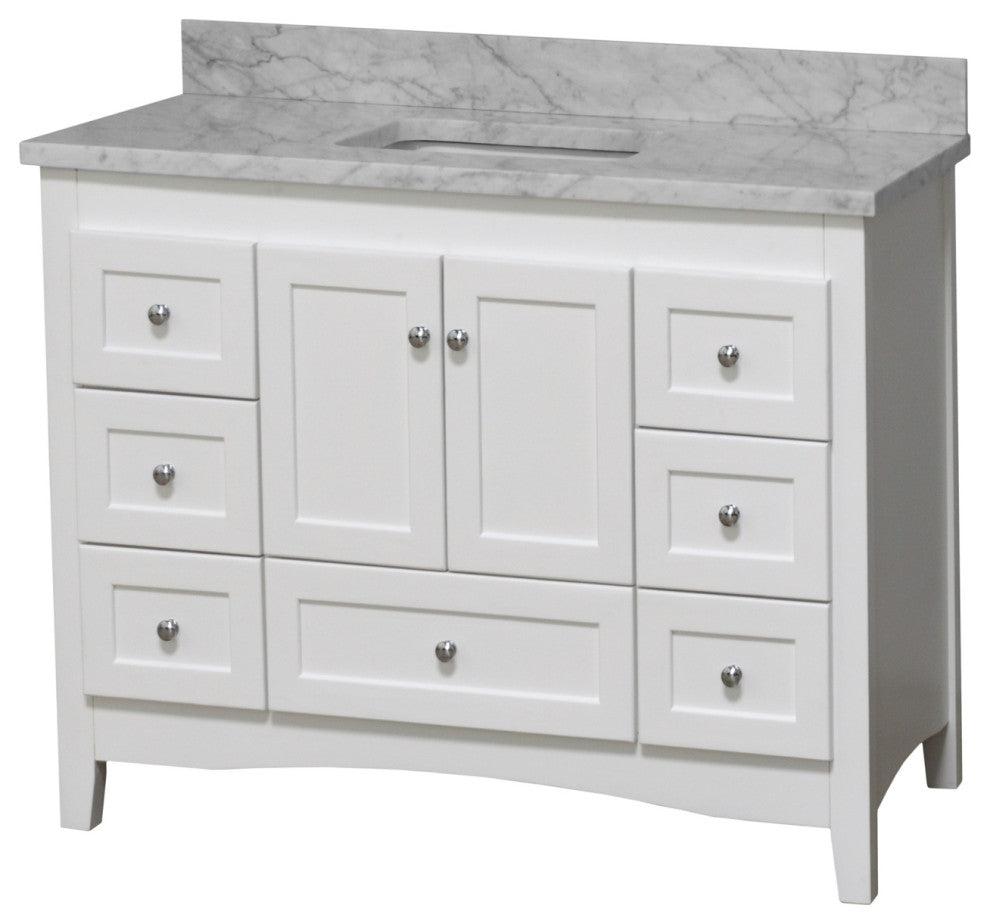 Abbey 48" Bathroom Vanity, White, Carrara Marble
