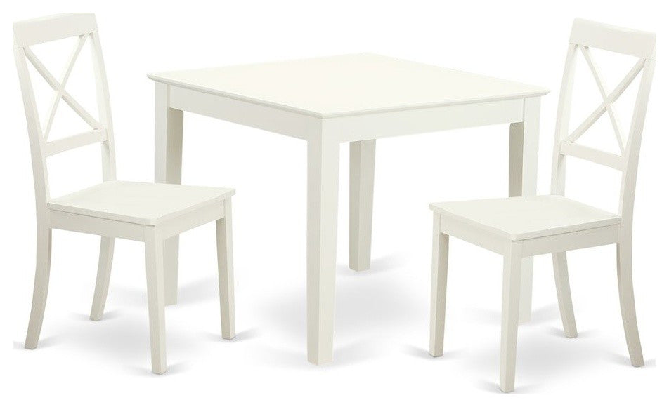 3-Piece Square Kitchen Table and 2 Wood Kitchen Dining Chairs, Linen White