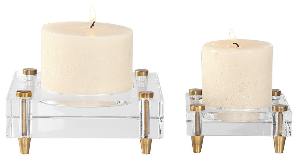 Claire Crystal Block Candleholders, S/2
