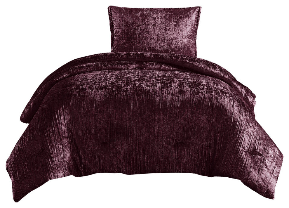 Benzara BM283901 Jay 2 Piece Twin Comforter Set, Purple Polyester Velvet Texture