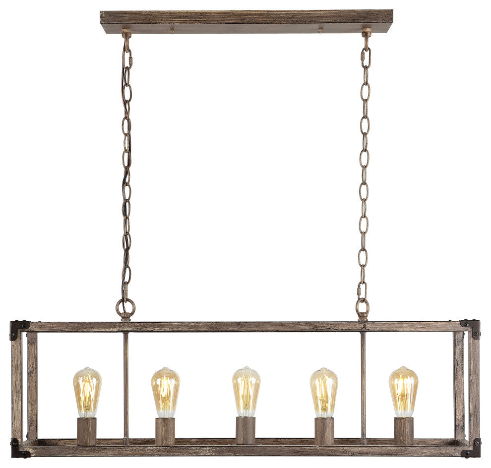 Magnolia 36" 5-Light Linear Adjustable Iron Rustic LED Pendant, Brown