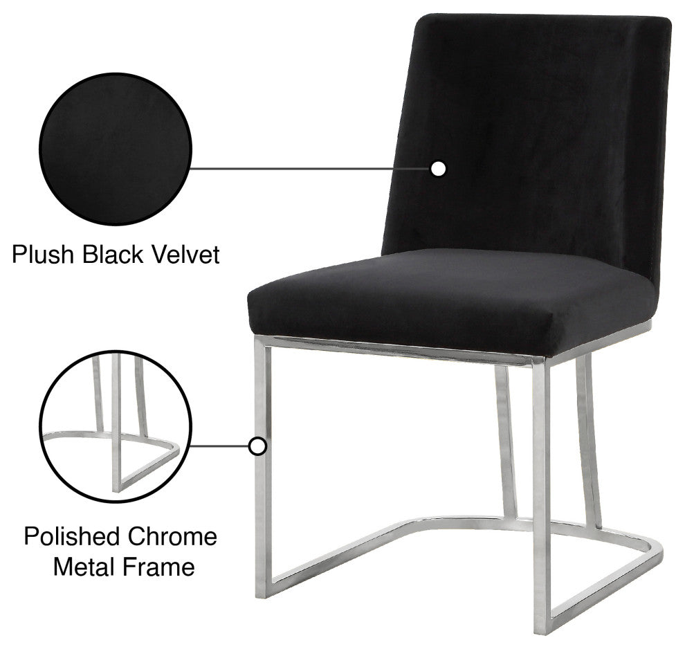 Heidi Black Velvet Dining Chair Set of 2, Black