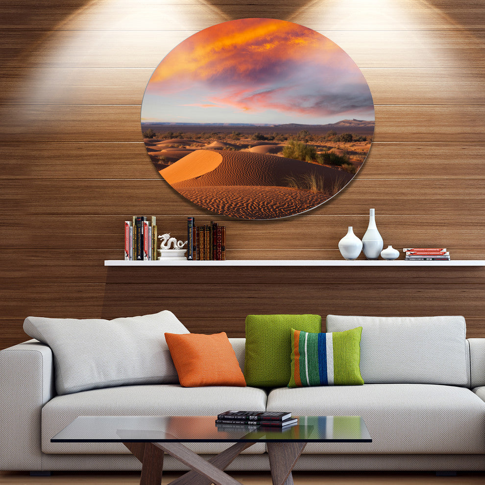 Sahara Dunes Under Colorful Sky, Landscape Disc Metal Artwork, 36"
