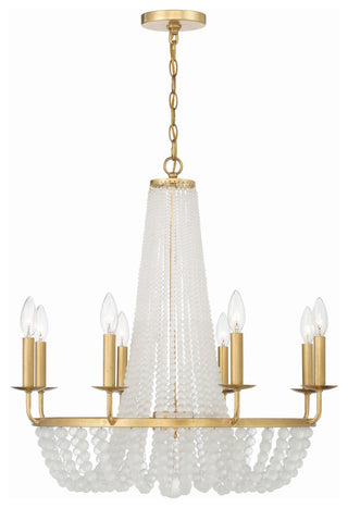 Bella 8-Light Antique Gold Chandelier, Frosted Glass Beads