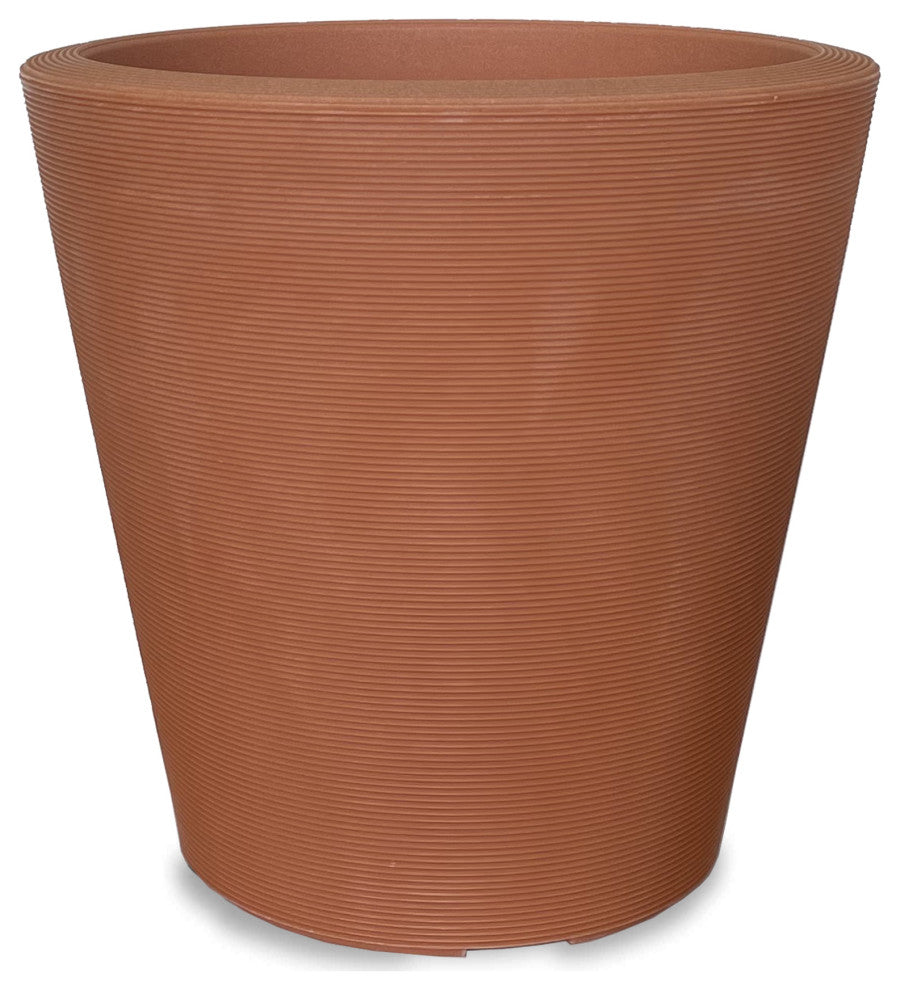 Madison Modern Round Plant Pot Weather Proof - 14'' (Alpine White), Weathered Terracotta, 14''