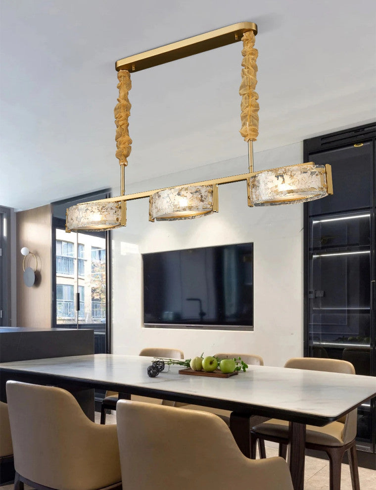 Tongeren | Gold Long Art Glass 3 Head Design Creative Led Luxury Chandelier