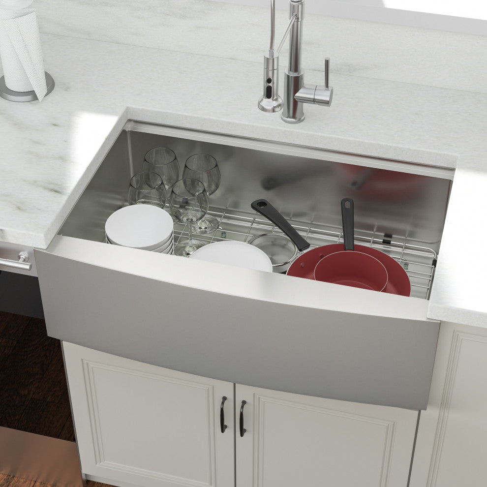 Farmhouse Apron T-304 Stainless Steel Deep Basin Kitchen Sink, Stainless Steel, 33x22x10 in
