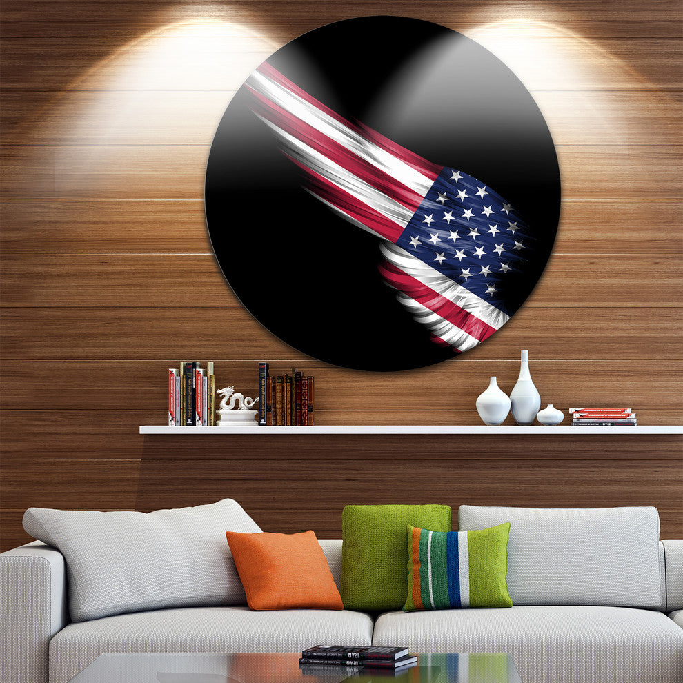 Wing With American Flag, Digital Art Disc Metal Wall Art, 38"