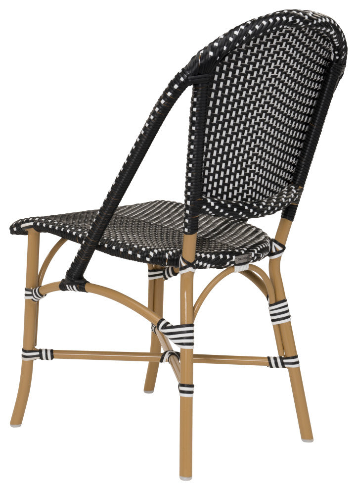Sofie Outdoor Dining Side Chair, Almond Frame, Black With White Dots