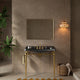 Wall-Mounted Black Ceramic Vanity Basin with Stainless Steel Support Legs, Gold
