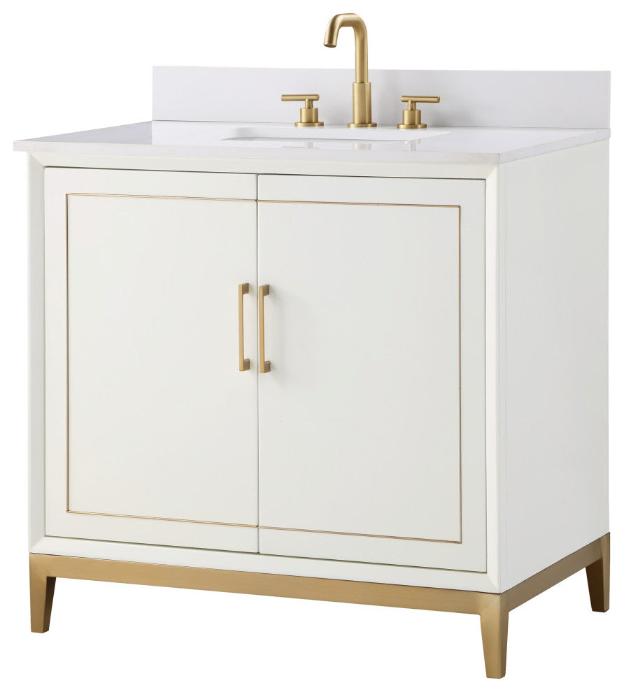Gracie Bathroom Vanity, Satin White With White Quartz, 36"