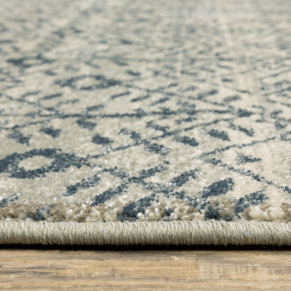 Bastian Tribal Geometric Blue/ Beige Indoor Area Rug, Blue, 6'7"x9'2"