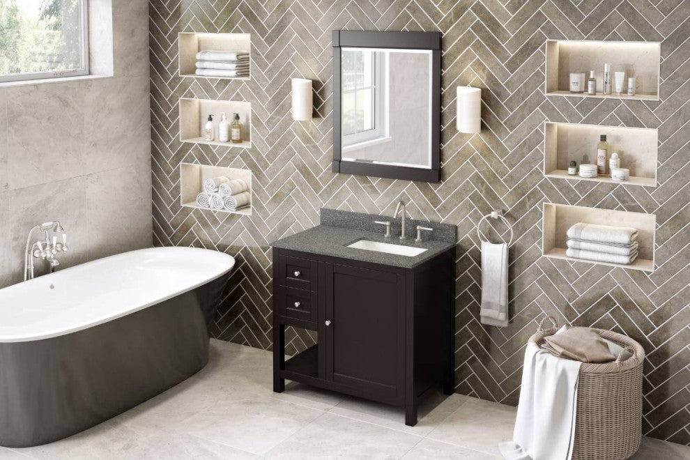 Astoria Transitional 36" Espresso Right Offset Sink Vanity, Boulder Cultured Mar