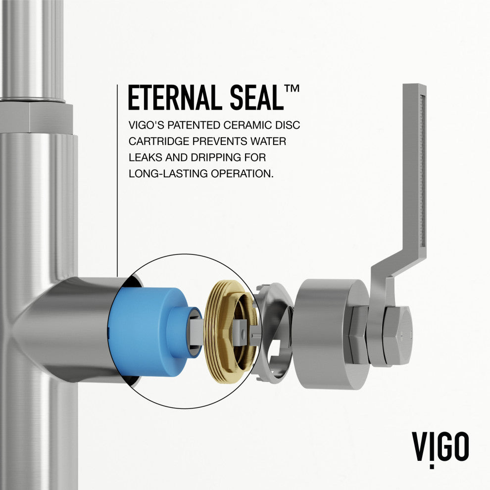 VIGO Hart Angular 18" H Single Handle Pull-Down Kitchen Faucet, Stainless Steel, Without Extras