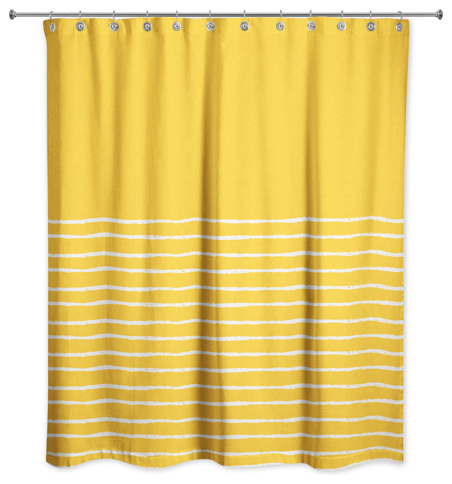 Sketch Stripes Shower Curtain, Yellow and White