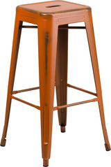 30'' Backless Distressed Metal Indoor Barstool, Orange, 17"x17"x30"