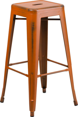 30'' Backless Distressed Metal Indoor Barstool, Orange, 17"x17"x30"