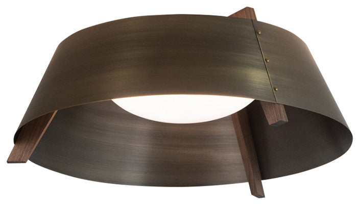 Casia 22" Flush Mount, White Washed Oak, Distressed Brass, 3500k Led