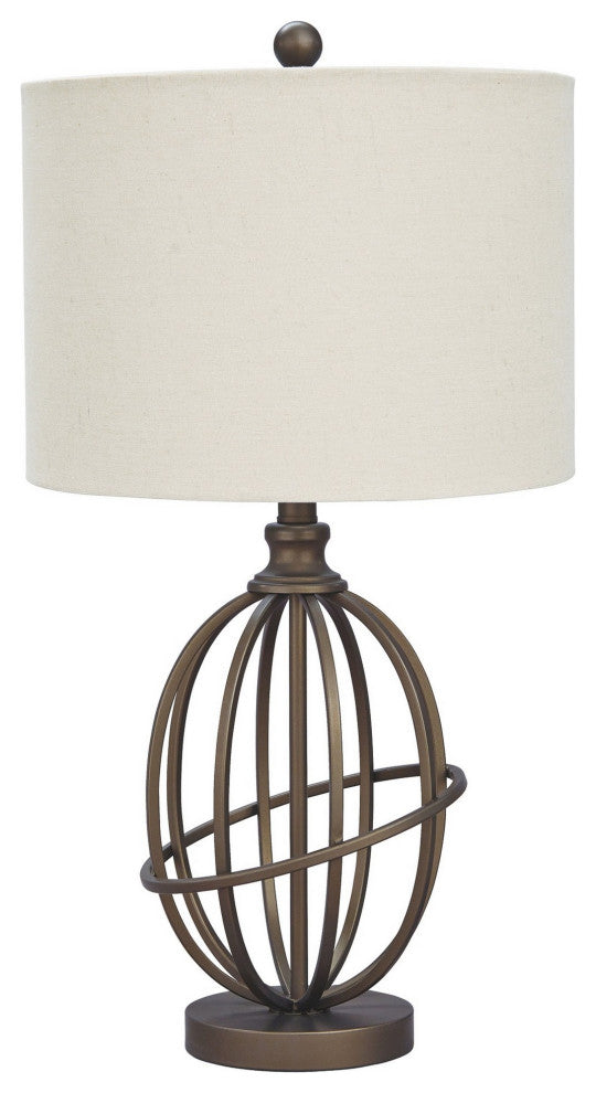 Benzara BM230981 Armillary Metal Base Table Lamp fabric Shade, White/Bronze