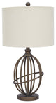 Benzara BM230981 Armillary Metal Base Table Lamp fabric Shade, White/Bronze