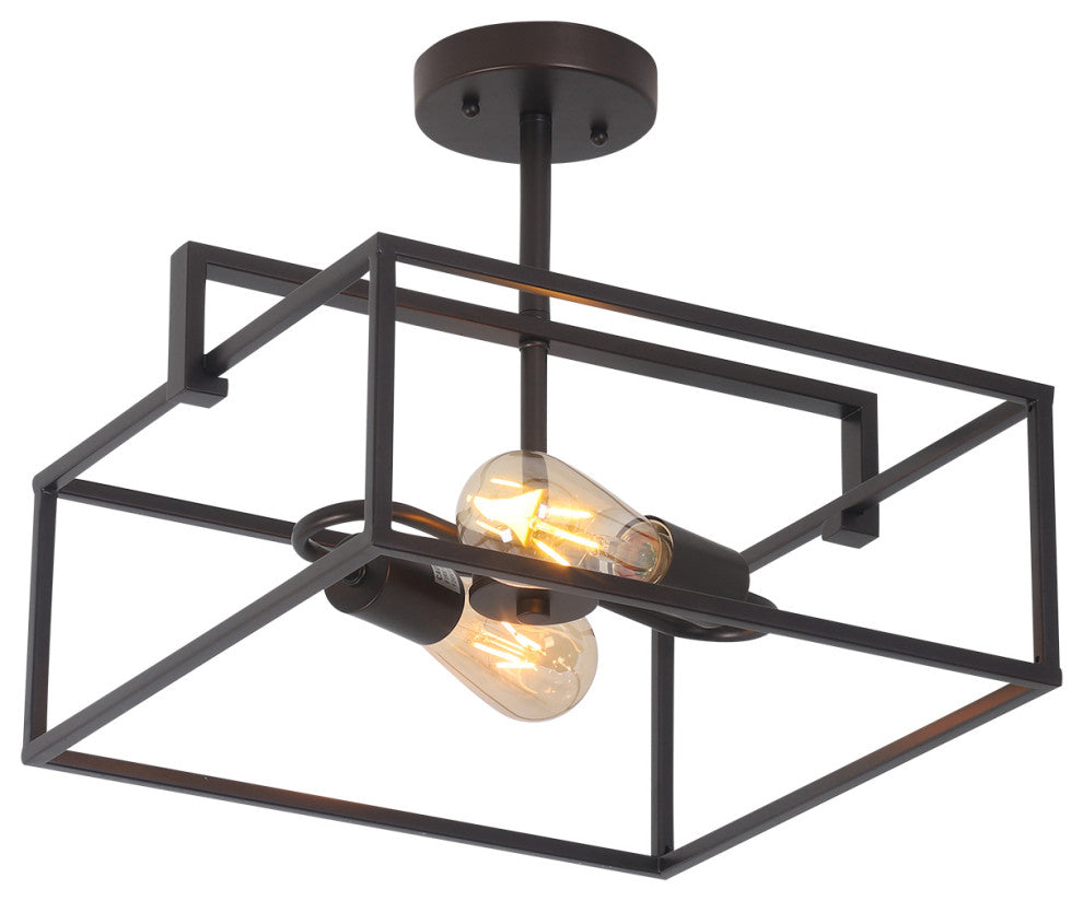 Chloe Lighting Nolan Farmhouse 2-Light Black Square Semi-Flush Pendant