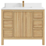 Elizabeth 42 Single Sink Bath Vanity in Light Natural Teak 1.5" White Quartz
