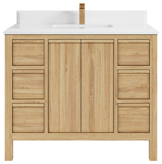 Elizabeth 42 Single Sink Bath Vanity in Light Natural Teak 1.5" White Quartz