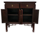 Asian Four Door Buffet With Key Carving, Dark Walnut