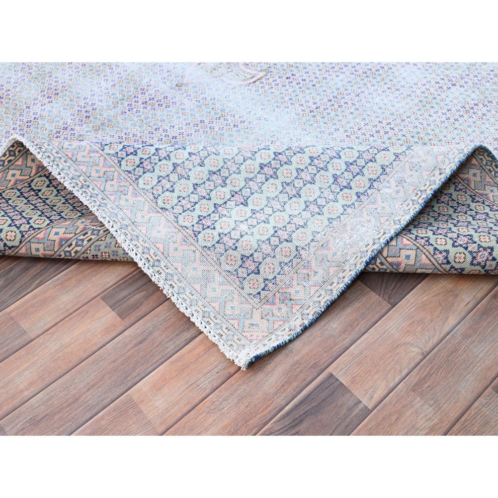 Arctic Blue, Vintage Persian Kerman, Pure Wool Hand Knotted Rug, 7'9"x10'1"