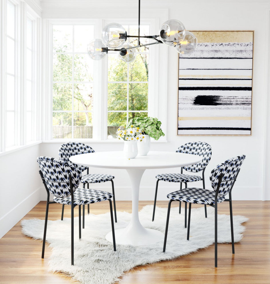 Dining Chair, Set of 2, Steel Metal, Fabric, Houndstooth, Black, Cafe Bistro