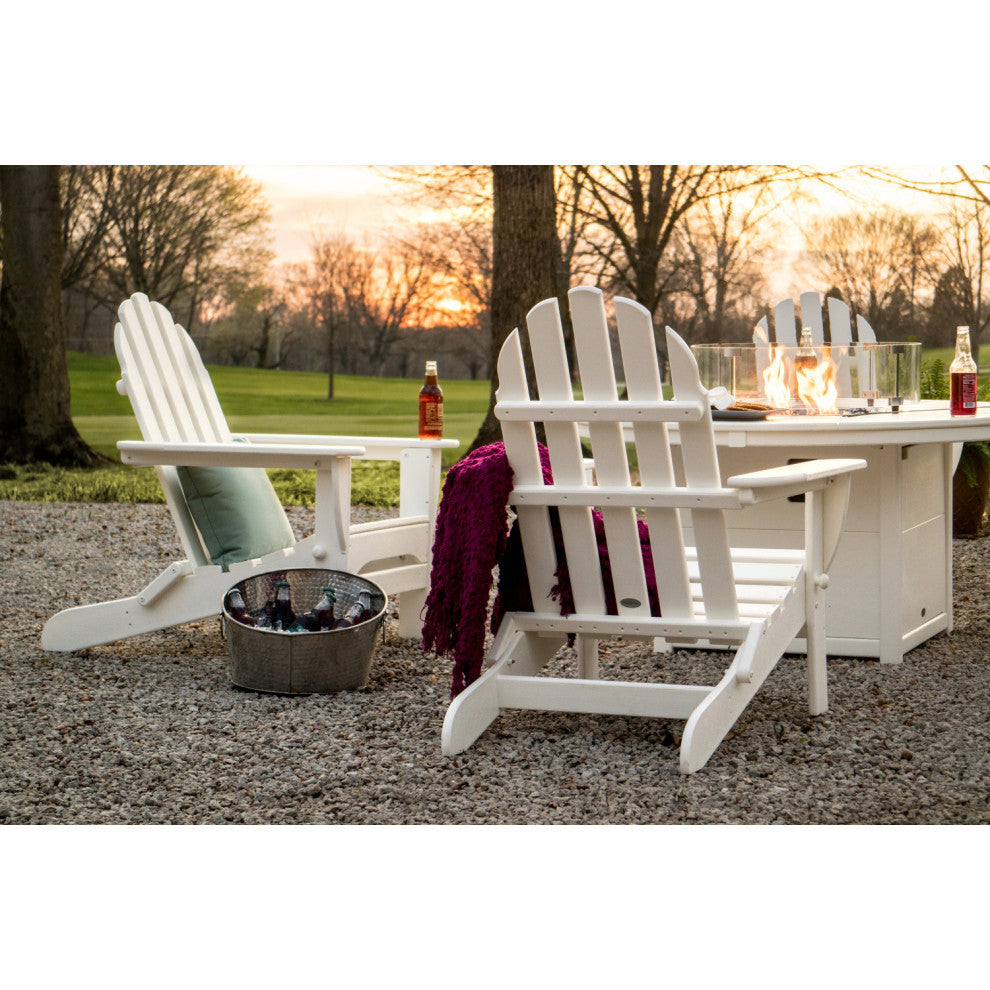 Folding Adirondack 6-Piece Conversation Fire Pit Table Set, White