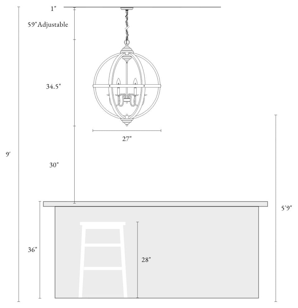 LNC Farmhouse Distressed Wood Orb Chandelier, 6 Lights
