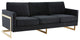 LeisureMod LA83BL Lincoln Midnight Black Mid-Century Velvet Sofa Gold Frame