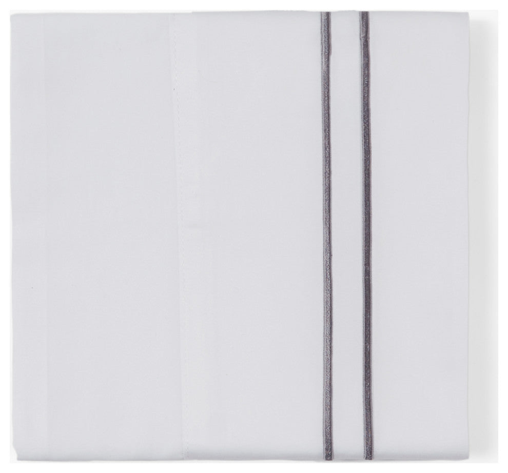 350 TC White Sheet Set With Gray Stripe Embroidery, Queen