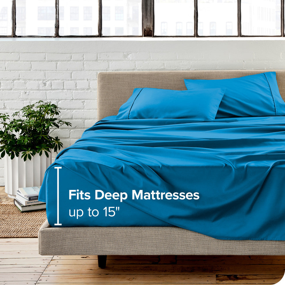Bare Home 1800 Microfiber Sheet Set, Medium Blue, Twin