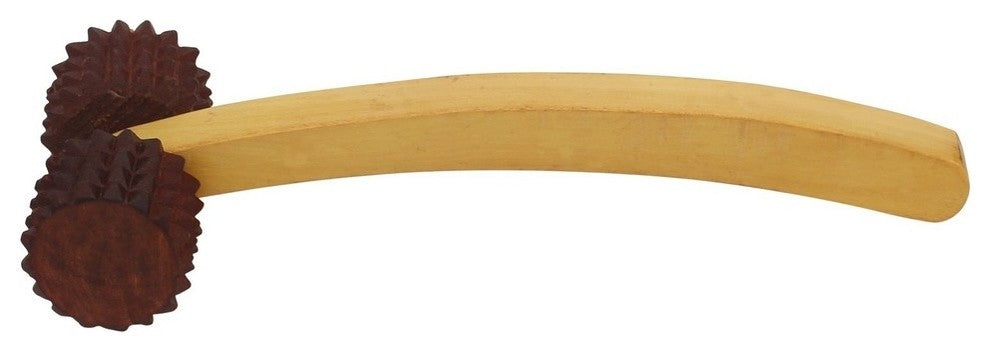 Acupressure Wooden Massager With Two Wheels, Brown