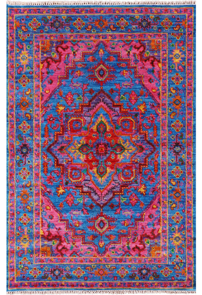 4' 2" X 6' 1" Heriz Serapi Hand-Knotted Wool Rug - Q13708