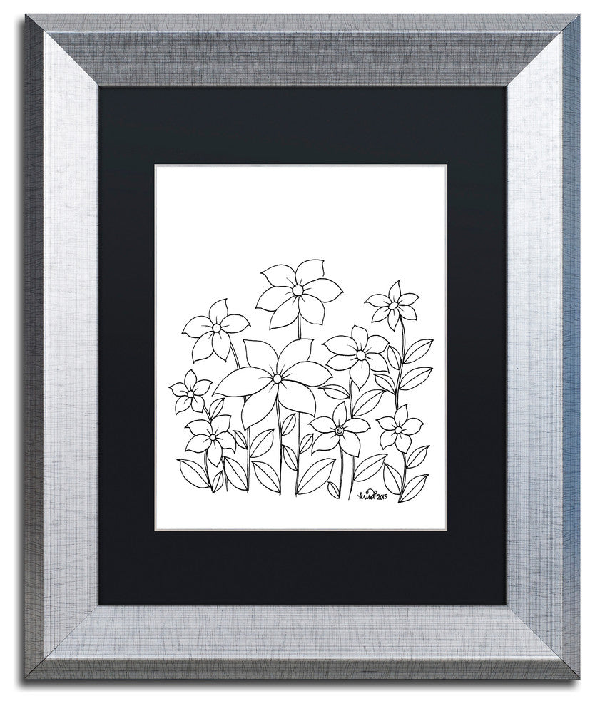KCDoodleArt 'Simple Flower Doodle 1' Art, Silver Frame, Black Matte, 11"x14"