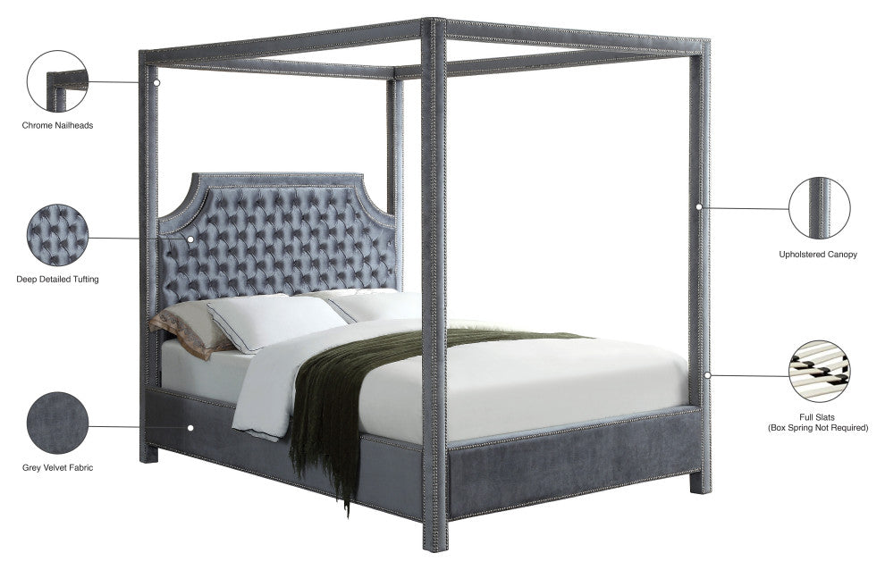 Rowan Velvet Upholstered Bed, Gray, King
