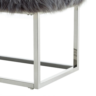 Astraea Faux Fur Metal Frame Ottoman Bench, Grey
