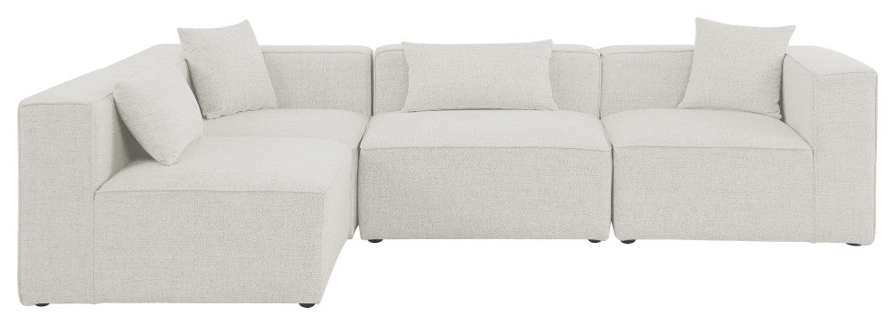 Cube Upholstered Modular Sectional, Cream, 4-Piece: 2 Armless Chair, 2 Corner Chair, Linen Texured Fabric
