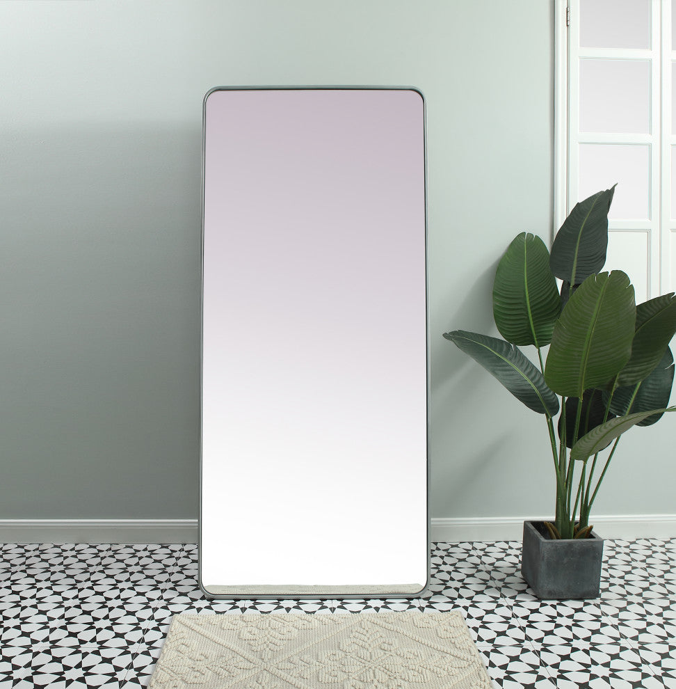 Soft Corner Metal Rectangle Full Length Mirror 32X72 Inch, Silver