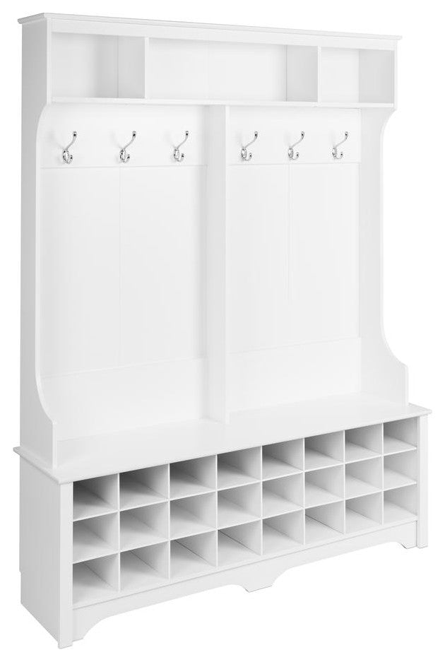 60 Wide Hall Tree with 24 Shoe Cubbies, White