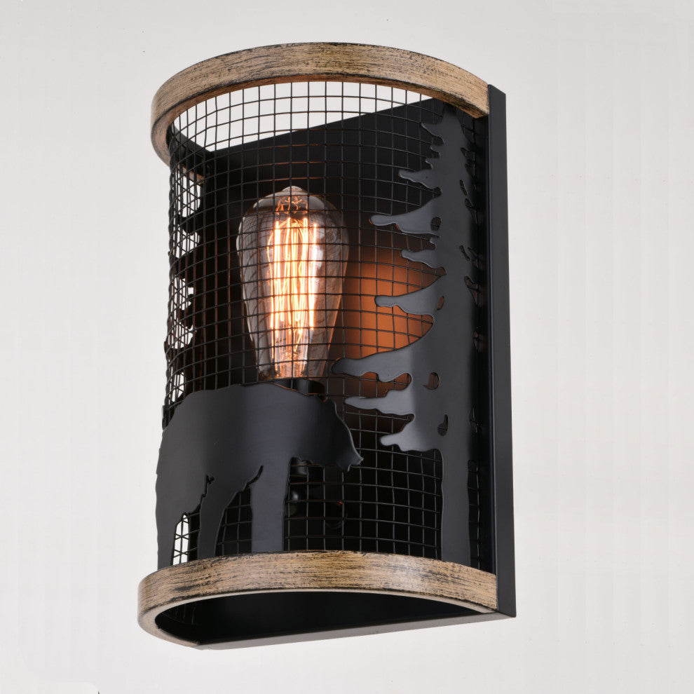 Kodiak 8" Wall Light Black and Burnished Teak