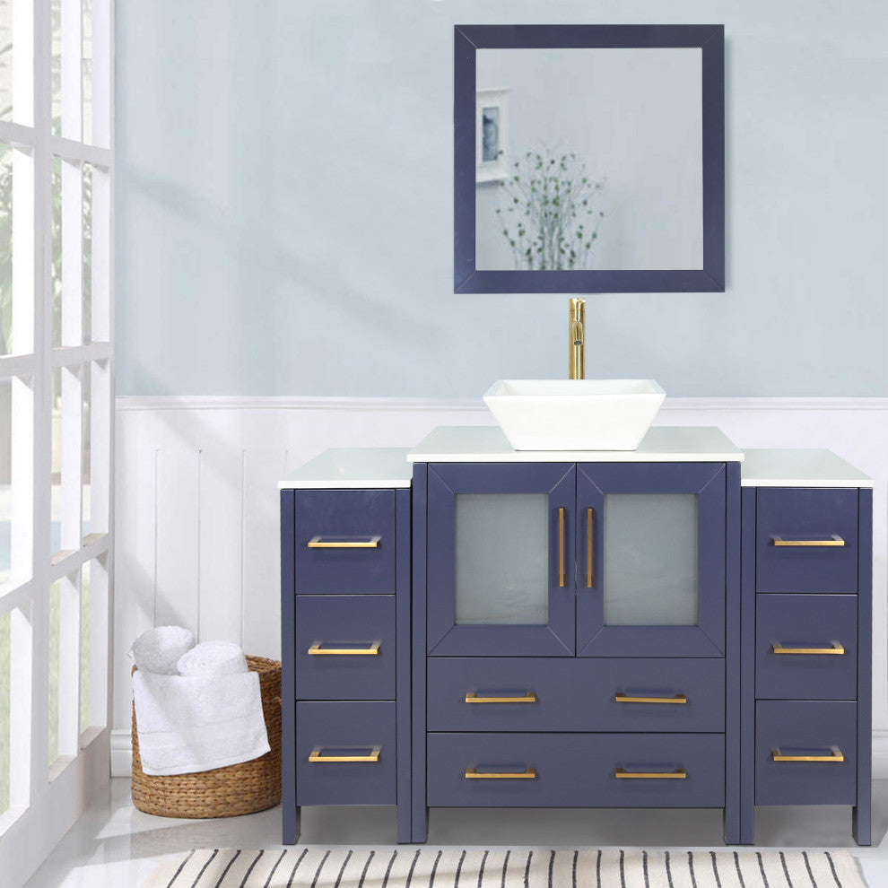 Vanity Art Vanity Set With Vessel Sink, Blue, 54", Standard Mirror