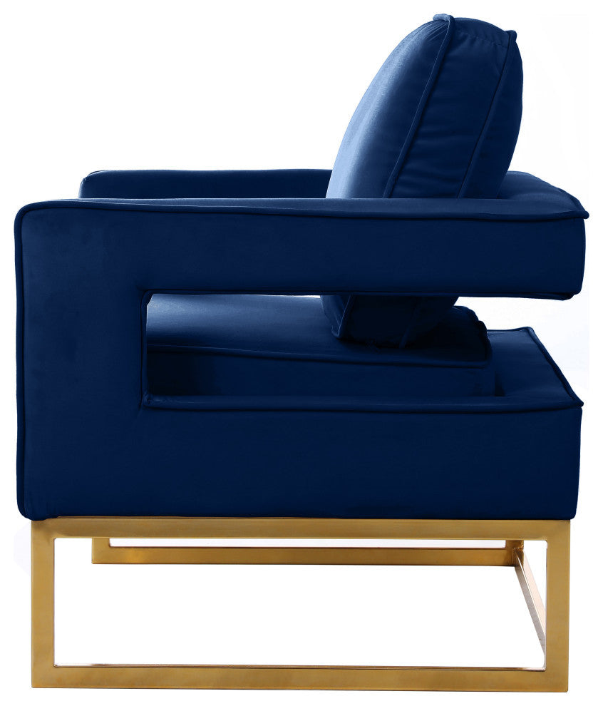 Noah Velvet Upholstered Accent Chair, Navy, Gold Base