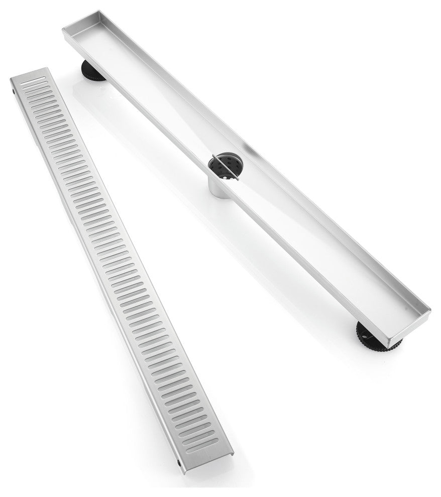 Stainless Steel Rectangular Linear Shower Floor Drain, Brushed Nickel, 28"